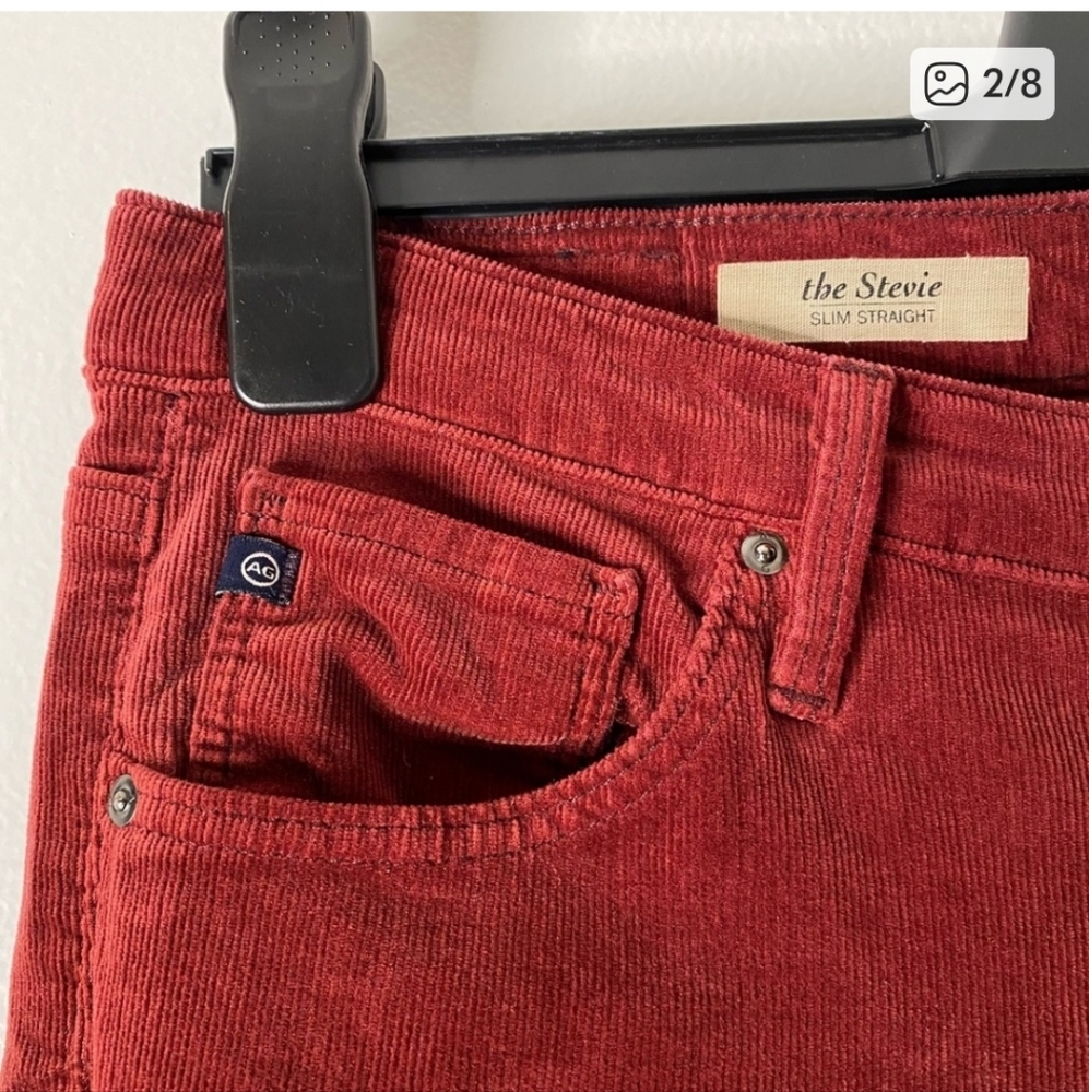 AG Adriano Goldschmied Slim Straight (The Stevie) Cords In Rustic Red. - Picture 3 of 9